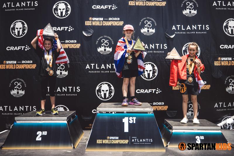 Sophie on the top step at Spartan Kids World Championships Bahamas 2023