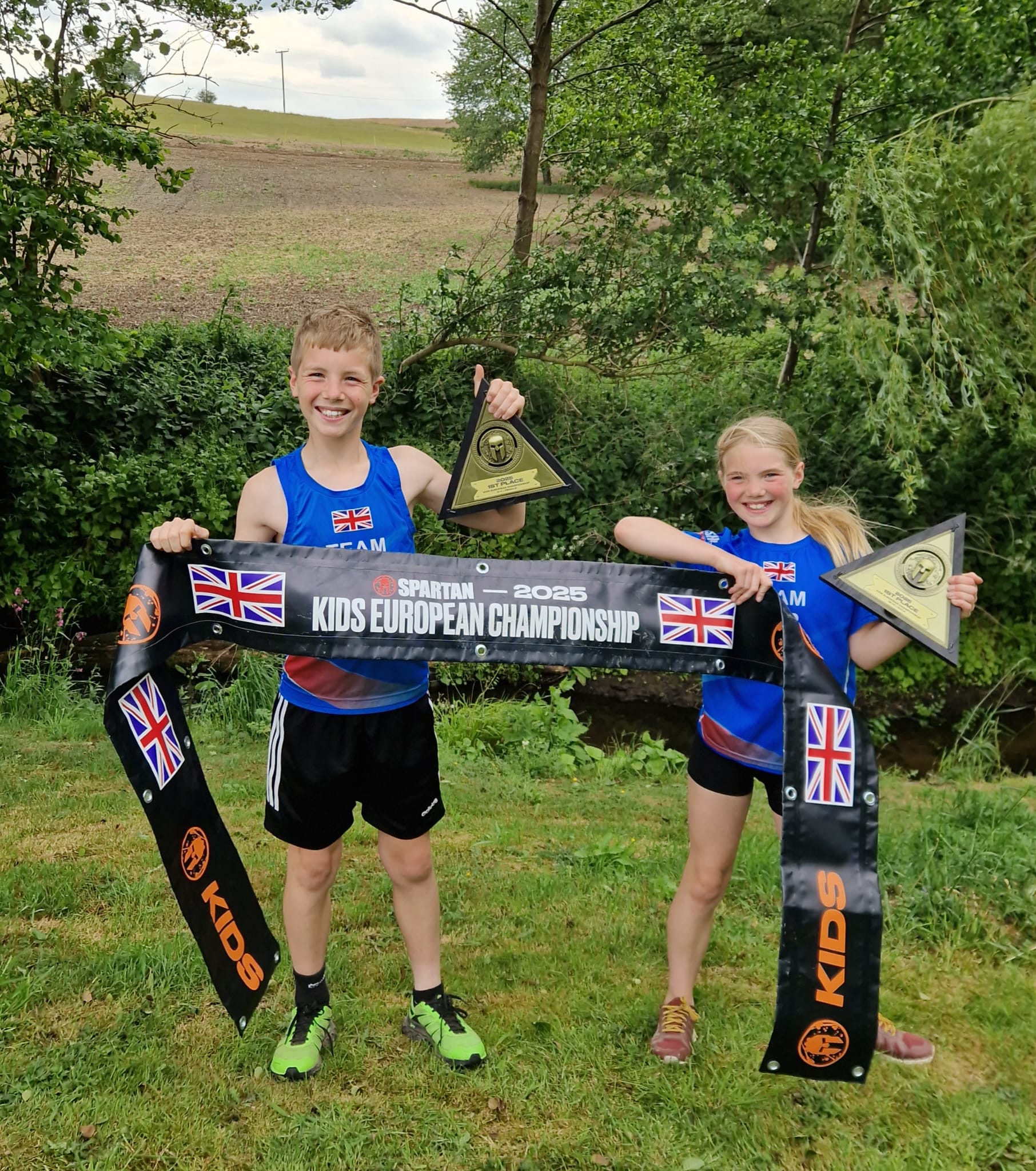 Harry and Sophie Jeffery with European Championship banner in London 2025